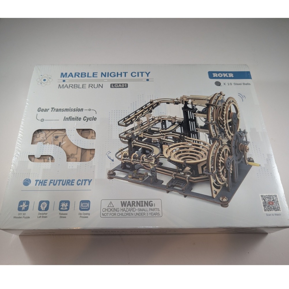 ROKR Marble Night City LGA01 3D Wooden Puzzle Marble Run DIY Mechanical Kit
